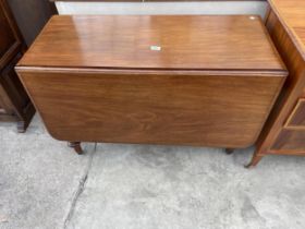 A VICTORIAN MAHOGANY DROP-LEAF DINING TABLE ON TURNED LEGS, 51 X 41" OPENED