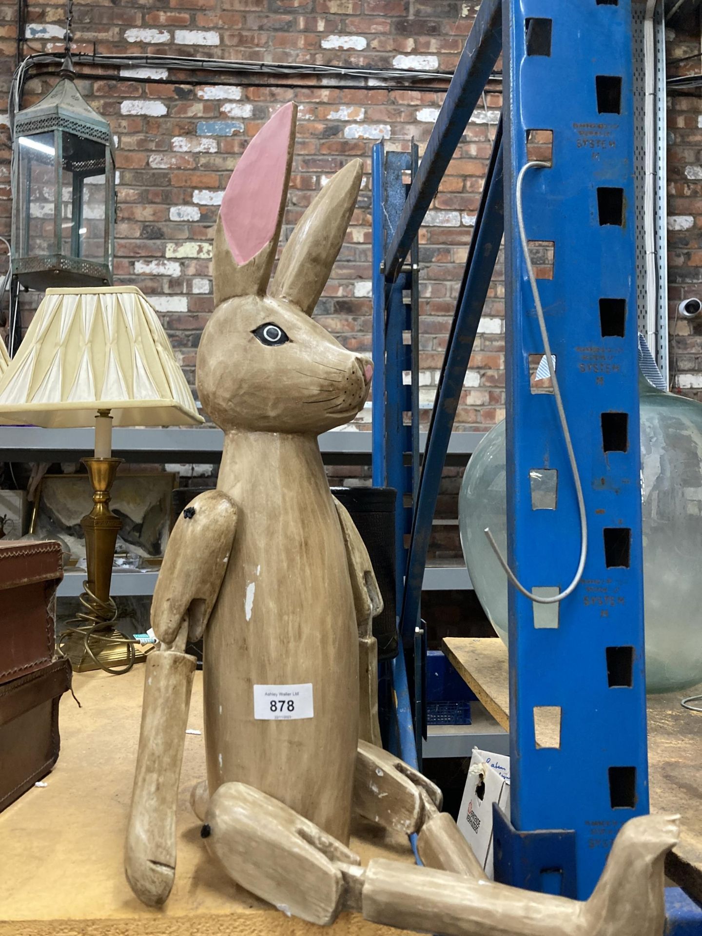 A LARGE ARTICULATED WOODEN SHELF RABBIT, HEIGHT 74CM - Image 2 of 3
