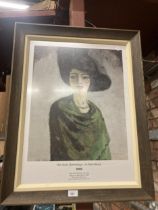 A FRAMED POSTER FROM ST PETERSBERG HERMITAGE GALLERY, 'WOMAN IN A BLACK HAT', 78CM X 61CM