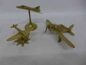 THREE BRASS MODELS OF MILITARY AIRCRAFT
