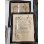 TWO DATED 1899 & 1900 FRAMED LONDON COLLEGE OF MUSIC CERTIFICATES