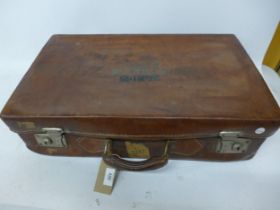 A WORLD WAR II LEATHER SUITCASE, BELONG TO MAJOR M. FALLON, RAMC