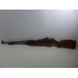 A .22 CALIBRE AIR RIFLE, 44CM BARREL, WOODEN STOCK LENGTH 103CM