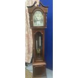 A VINTAGE WOODEN CASED TEMPUS FUGIT GRANDFATHER CLOCK