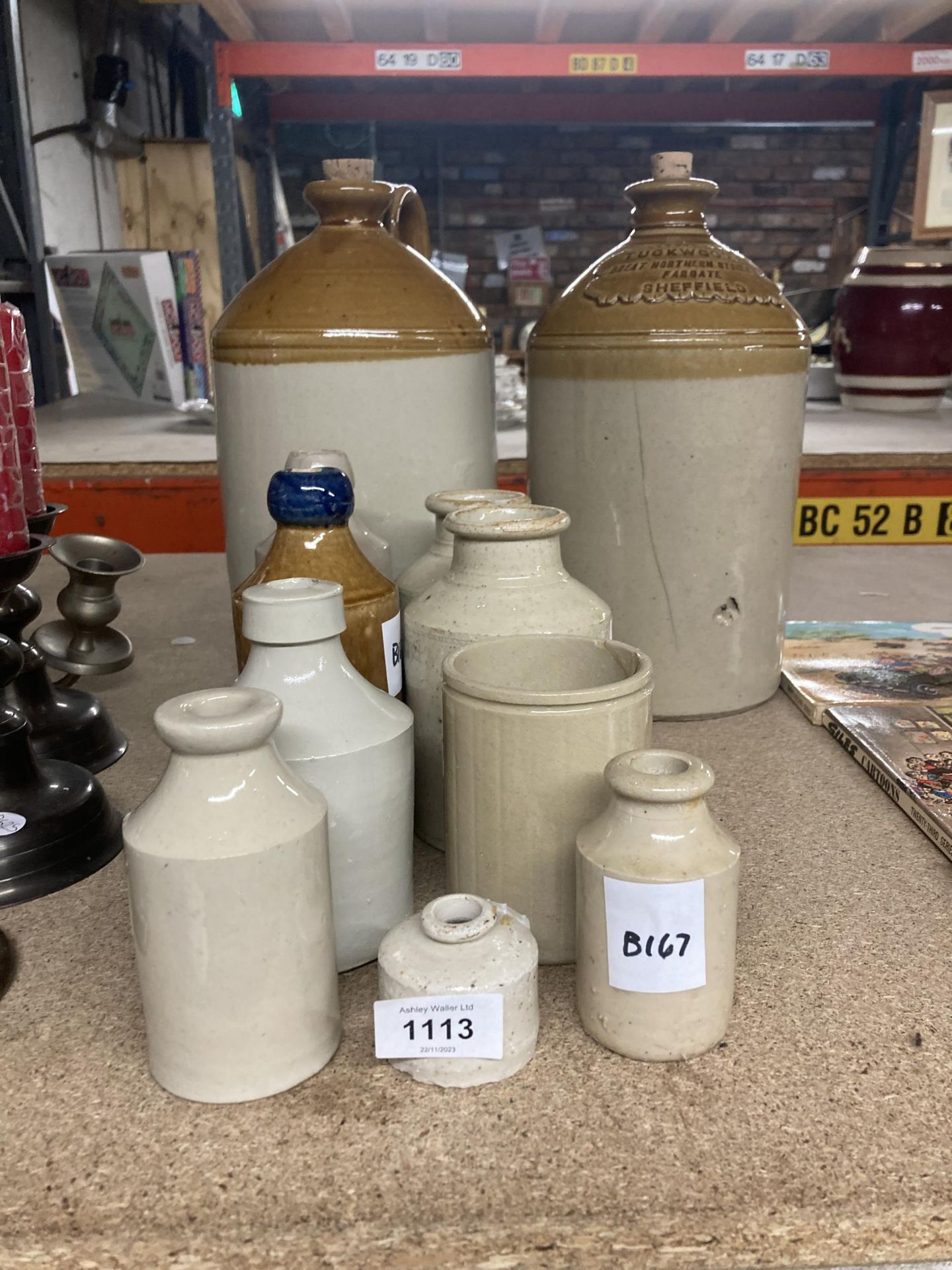 A QUANTITY OF VINTAGE STONEWARE BOTTLES TO INCLUDE LARGE FLAGONS - 11 IN TOTAL - Image 2 of 3