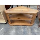 A MODERN PINE CORNER TV STAND