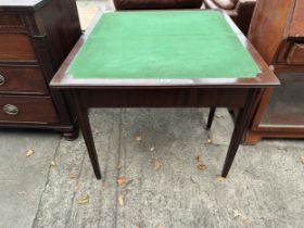 A 19TH CENTURY MAHOGANY FOLD-OVER GAMES TABLE, 36" WIDE