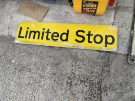 A VINTAGE WOODEN ' LIMITED STOP' SIGN