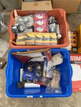 AN ASSORTMENT OF HARDWARE TO INCLUDE LIGHT BULBS AND DRILL BITS ETC