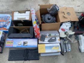 A COLLECTION OF ELECTRICALS TO INCLUDE IRON, KEYBOARD, PHONES ETC