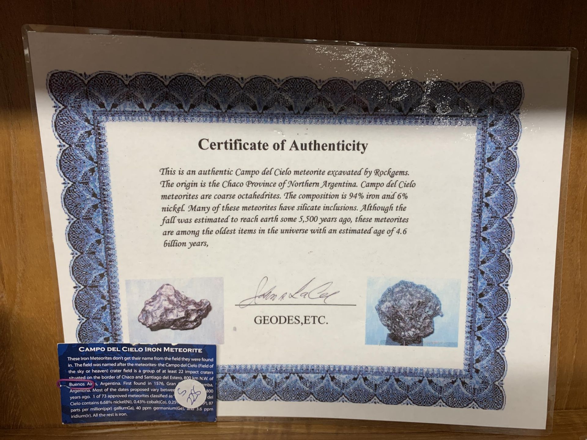 A 5KG CAMPO DEL CIELO IRON METEORITE WITH CERTIFICATE OF AUTHENTICITY, 4000 - 6000 YEARS OLD - Image 4 of 5