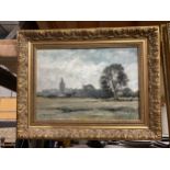 AN ANGUS M STIRLING OIL PAINTING OF A FIELD IN ORNATE GILT FRAMED, SIGNED LOWER LEFT