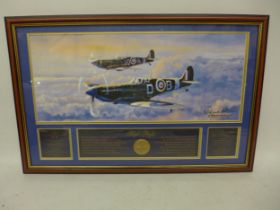 A FRAMED 75TH ANNIVERSARY OF THE SPITFIRE FRAMED PRINT, 31 X 49.5CM