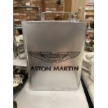 A SILVER METAL ASTON MARTIN PETROL CAN WITH BRASS TOP