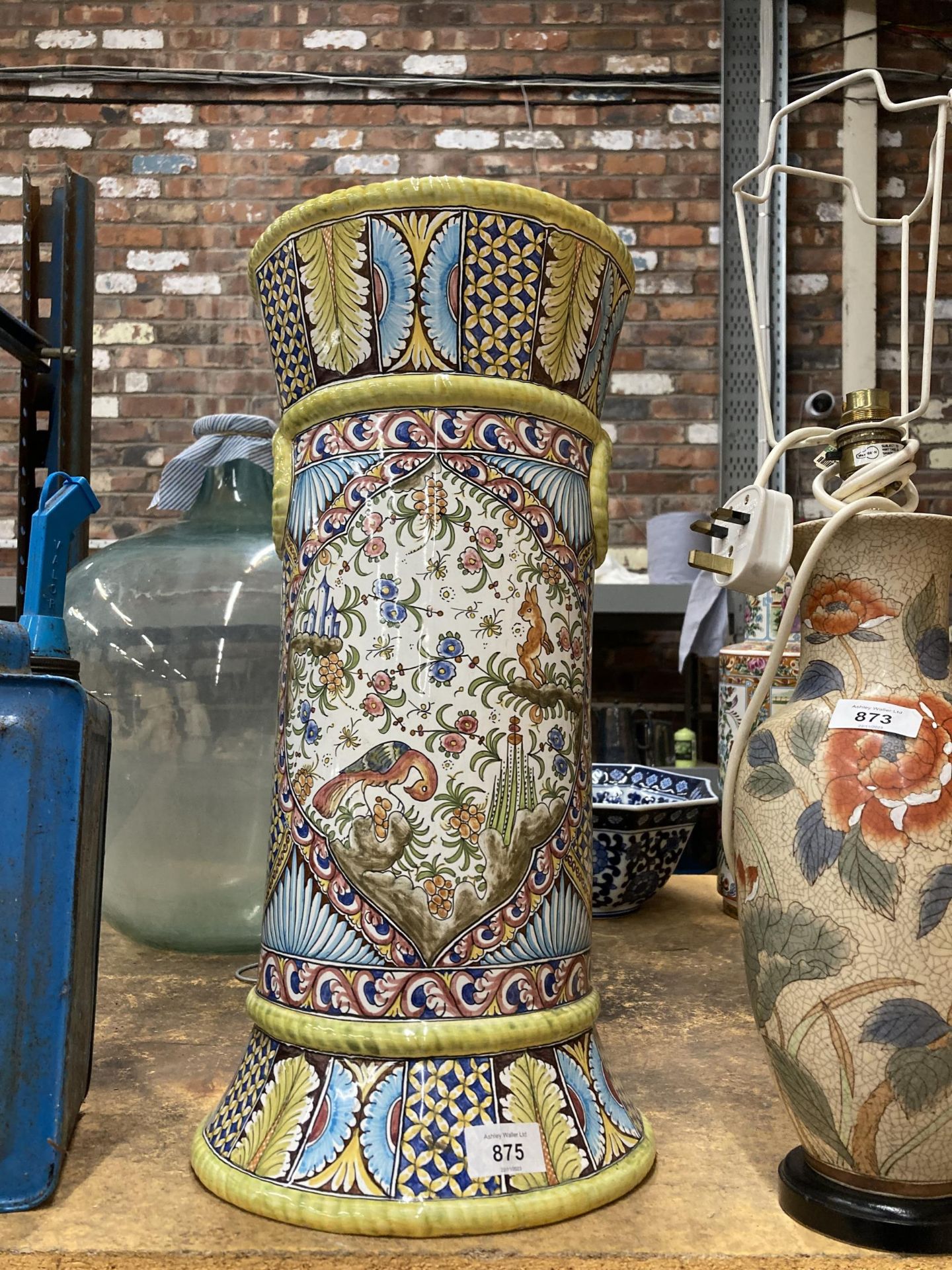 A LARGE HAND PAINTED STICK STAND, HEIGHT 50CM