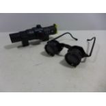 AN ELECTRO-DOT SIGHT, WIDE ANGLE, LENGTH 17CM, PAIR OF BINOCULAR SPECTACLES (2)