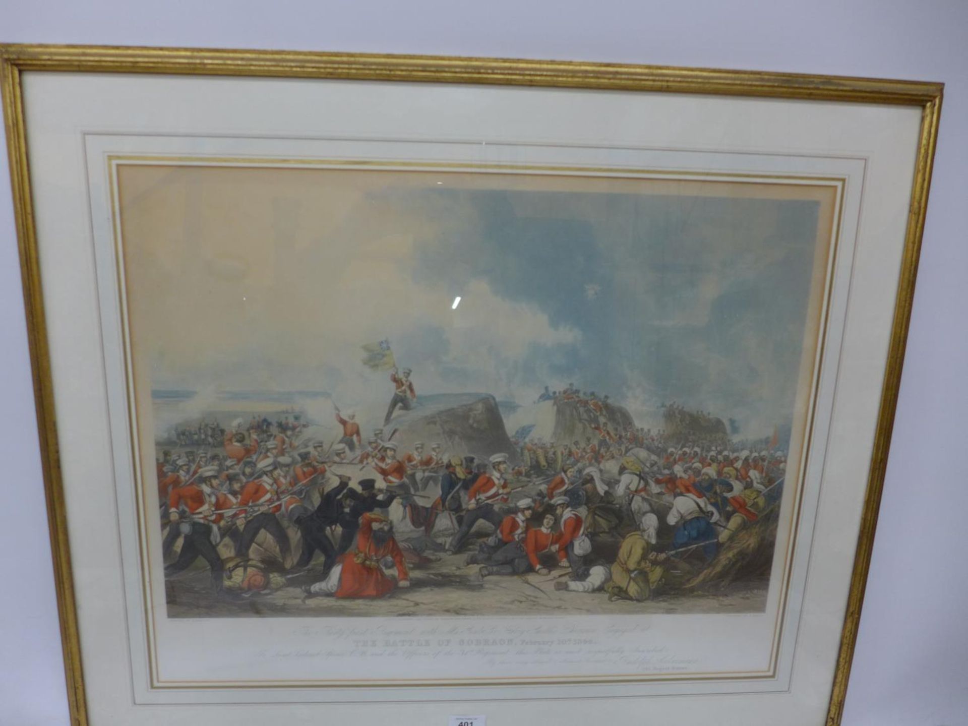 A MID 19TH CENTURY COLOURED ENGRAVING OF THE BATTLE OF SOBRAON 1846, PUBLISHED BY RUDOLPH