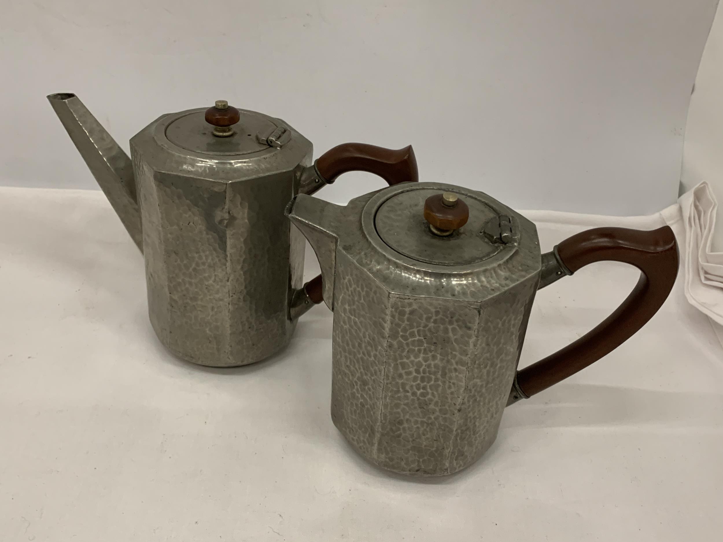 FOUR VINTAGE TUDRIC PEWTER ITEMS - TWO COFFEE POTS AND TWO SUGAR BOWLS, NO. 01650 - Image 2 of 4