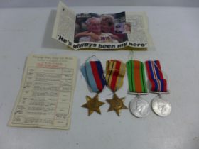 A GROUP OF WORLD WAR II MEDALS, 1939-45 STAR, AFRICA STAR, DEFENCE MEDAL AND 1939-45 MEDAL