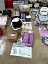 A LARGE ASSORTMENT OF CRAFTING ITEMS TO INCLUDE PENS, STICKERS AND STENCILS ETC
