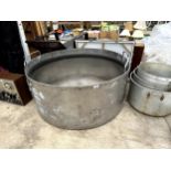 A VERY LARGE STAINLESS STEEL COOKING POT