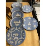 SEVEN WEDGWOOD JASPERWARE CABINET PLATES TO INCLUDE CHRISTMAS