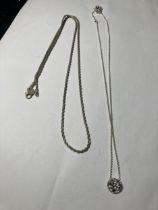 TWO SILVER NECKLACES ONE WITH A PENDANT