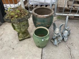 AN ASSORTMENT OF GARDEN POTS AND FIGURES