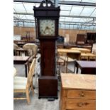 AN OAK THIRTY HOUR LONGCASE CLOCK WITH SQUARE ENAMEL DIAL, JOHN BROWN