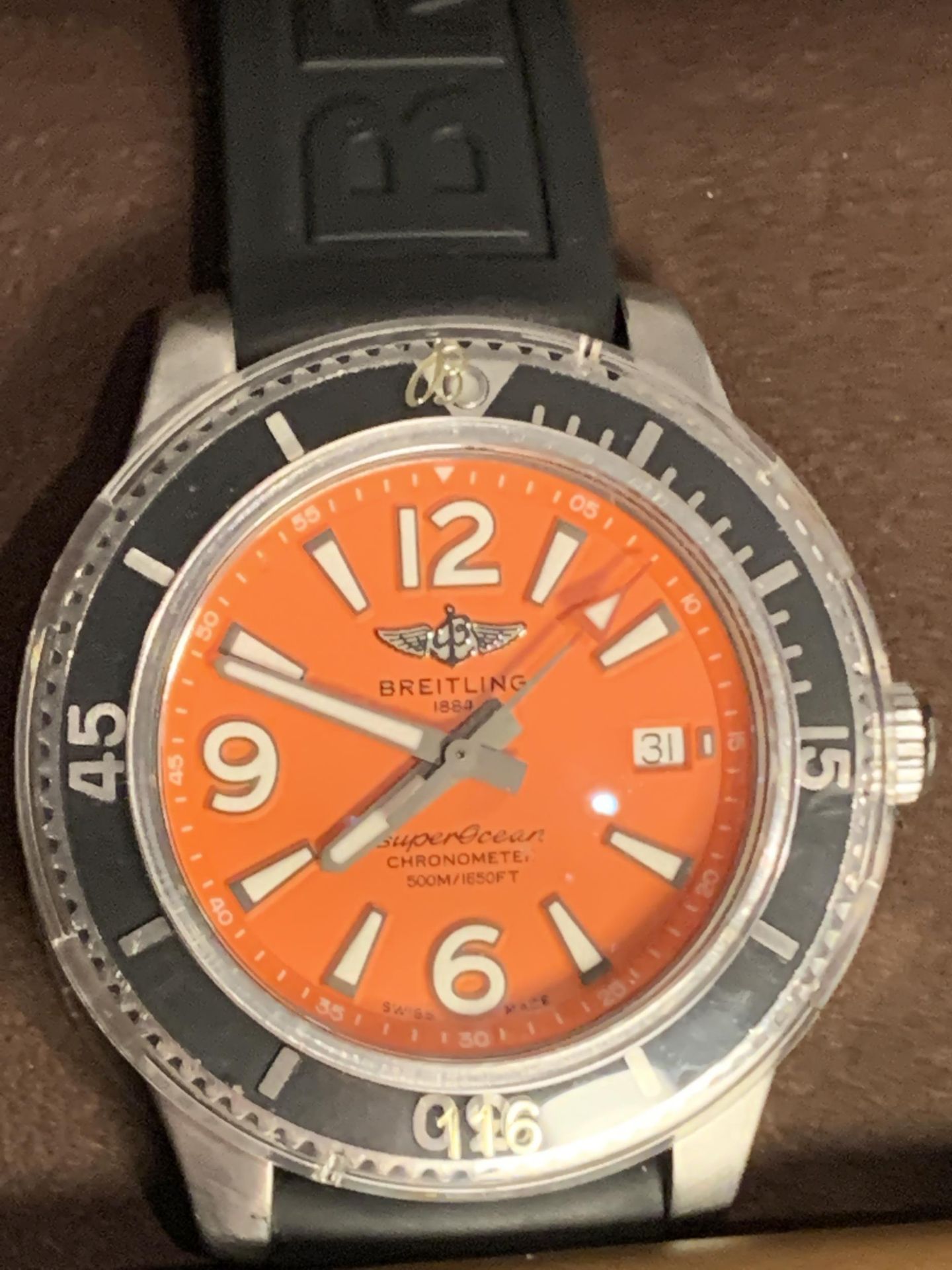 A BREITLING SUPEROCEAN AUTOMATIC 42 SERIAL NUMBER 6233918 WRIST WATCH WITH ORIGINAL BOX, CARD AND - Image 3 of 8