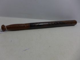 A MID 19TH CENTURY POLICE TRUNCHEON, WITH PAINTED DECORATION, LENGTH 46CM