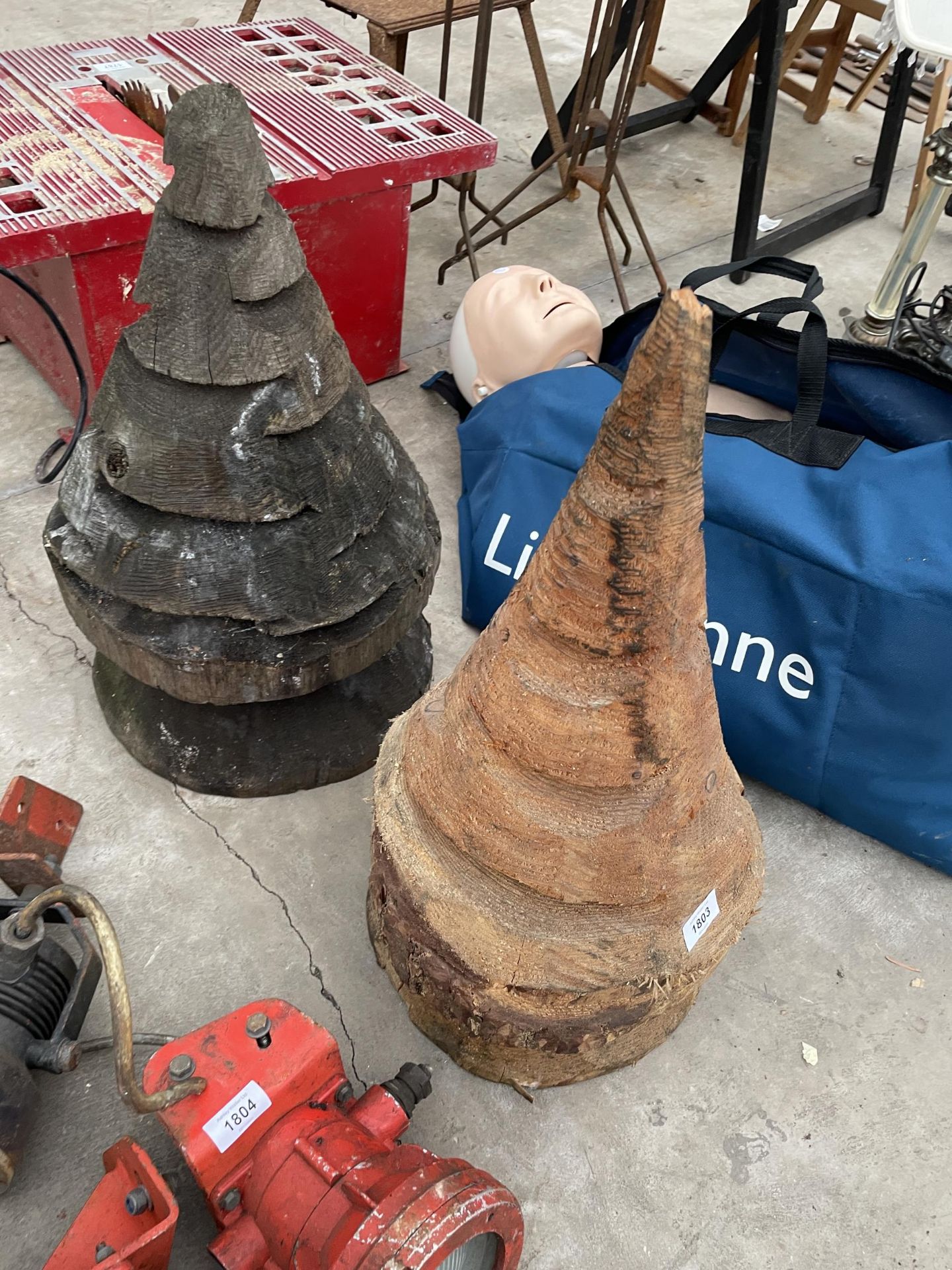 TWO DECORATIVE CARVED TREES