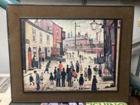 A VINTAGE L.S LOWRY PRINT ON BOARD