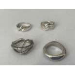 FOUR ASSORTED SILVER RINGS