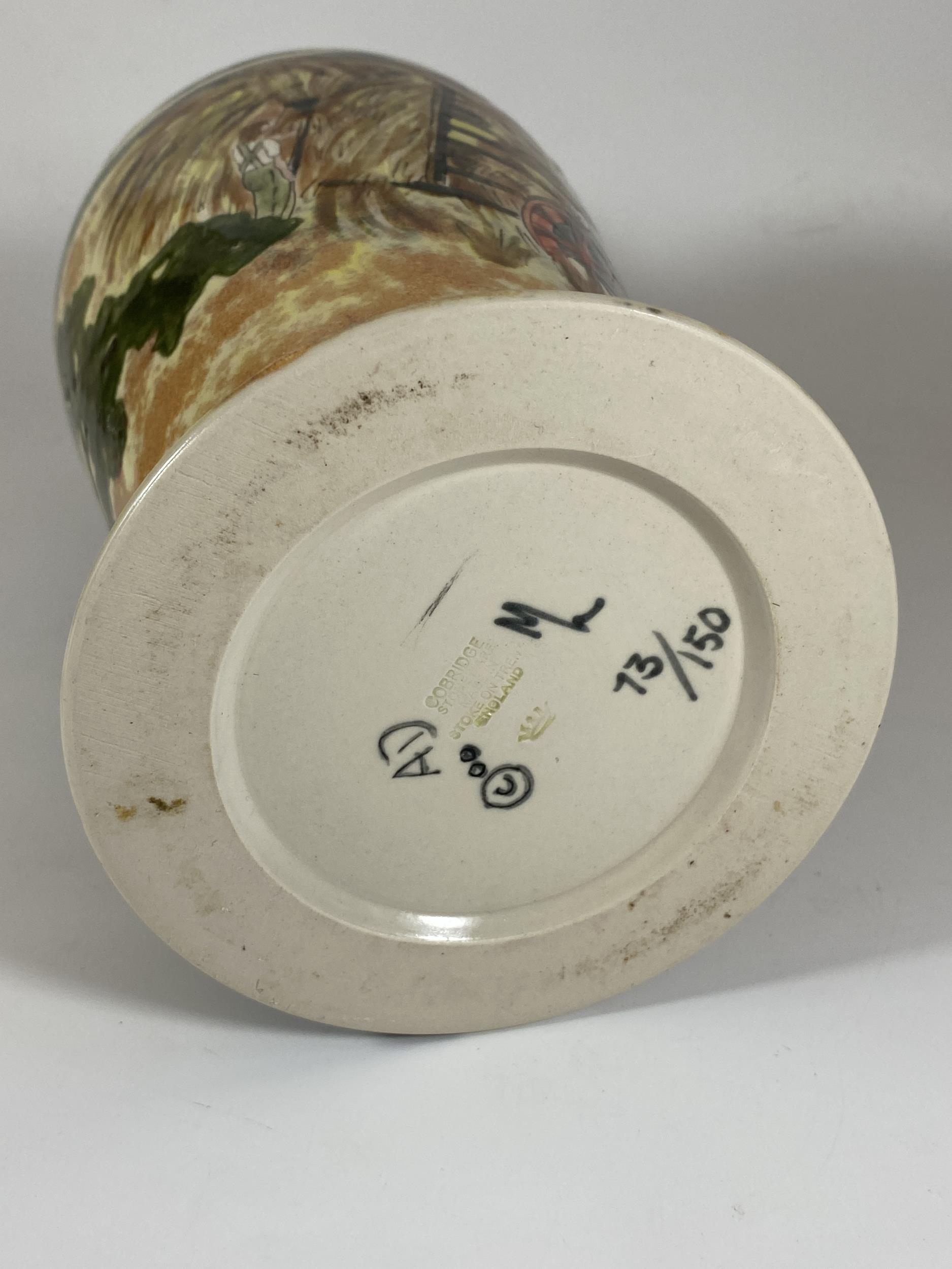 A COBRIDGE STONEWARE LIMITED EDITION FARMING SCENE VASE DESIGNED BY ANJI DAVENPORT, NO. 73/150, - Image 4 of 5