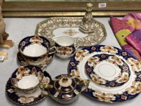 A VINTAGE SADLER TEAPOT, ROYAL ALBERT TEA WARES AND NORTIAKE DRESSING TABLE TRAY AND JAR