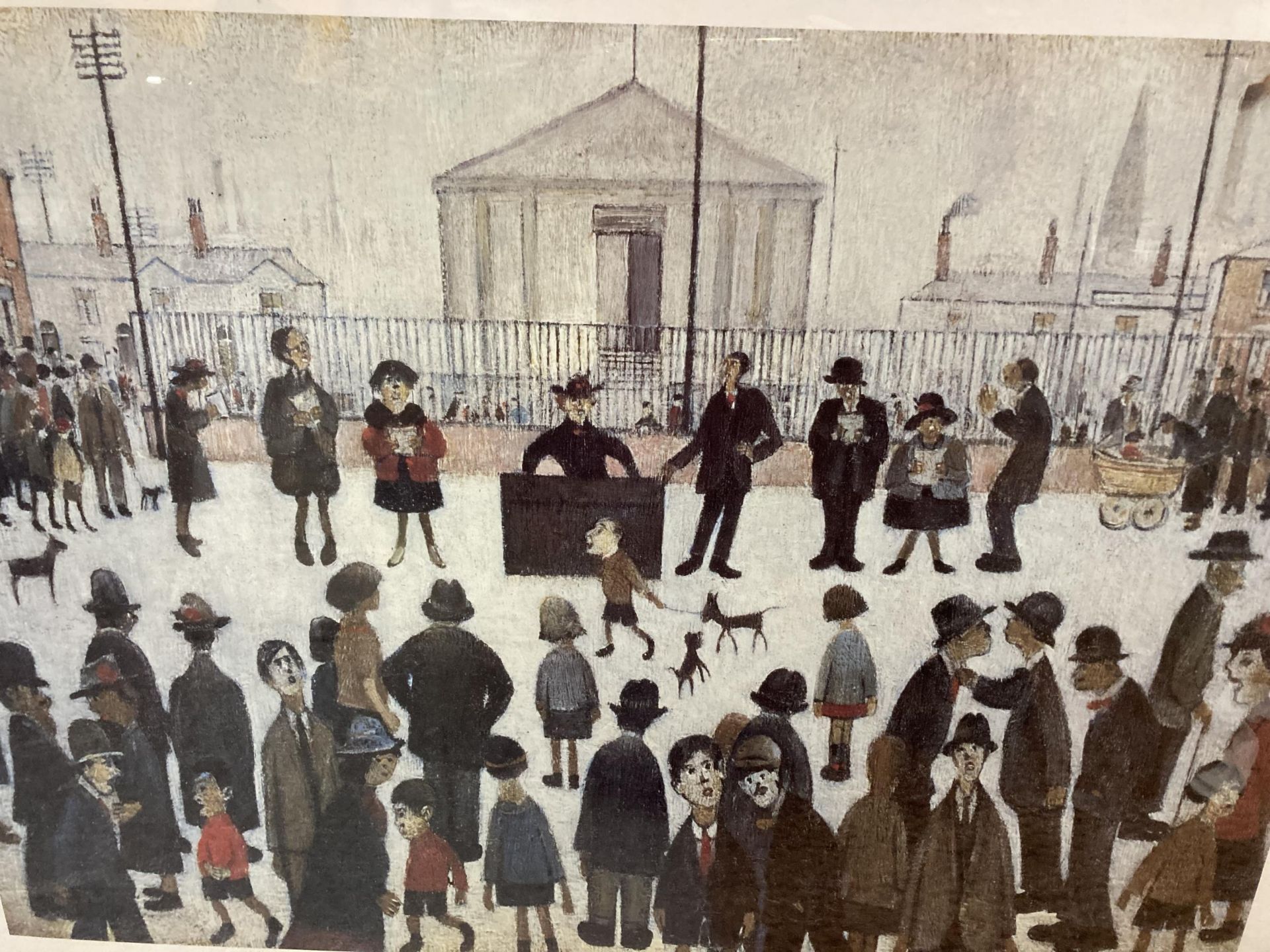 A LARGE L S LOWRY PRINT 'THE PRAYER MEETING', 92CM X 72CM - Image 2 of 3