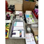 A LARGE ASSORTMENT OF CRAFTING ITEMS TO INCLUDE CARDS AND PAPERS ETC