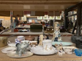 A MIXED GROUP OF CERAMICS TO INCLUDE FIGURAL CANDLESTICK, ELEPHANT, E.RADFORD DISH ETC