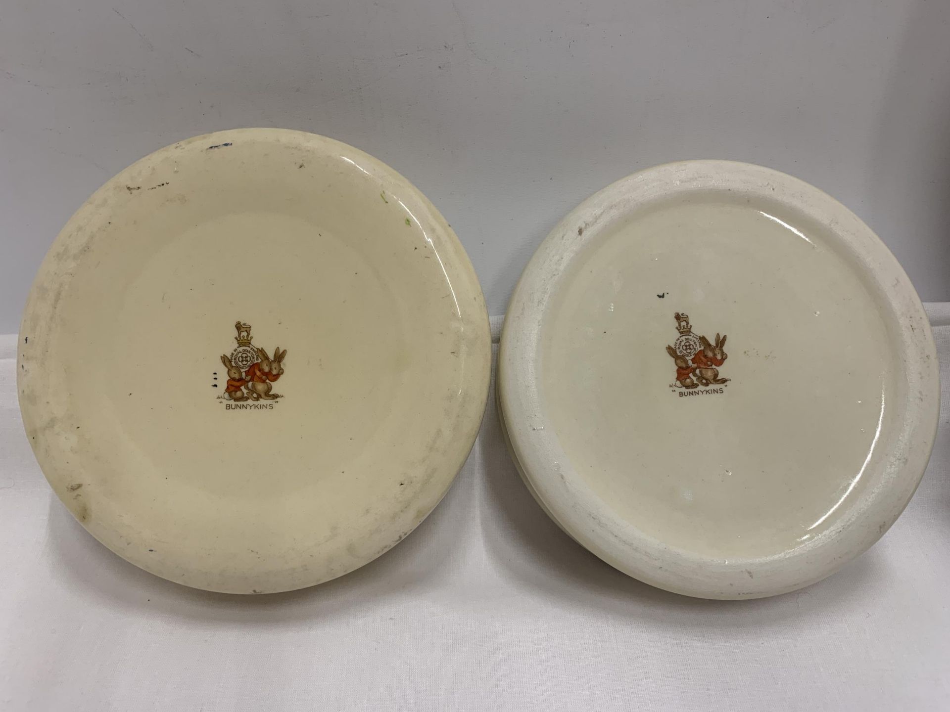 TWO ROYAL DOULTON BUNNYKINS DEEP IVORY GLAZED EARTHENWARE BABY PLATES "MEDICINE TIME" PRODUCED UNTIL - Image 4 of 4