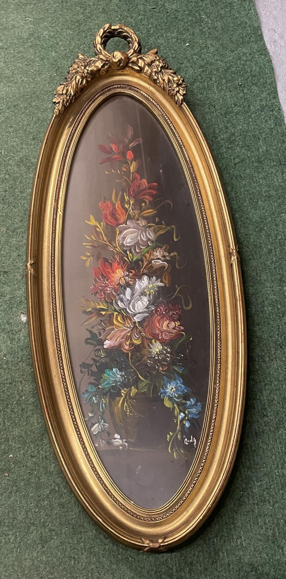 A GILT FRAMED OIL ON CANVAS STILL LIFE PAINTING, INDISTINCTLY SIGNED