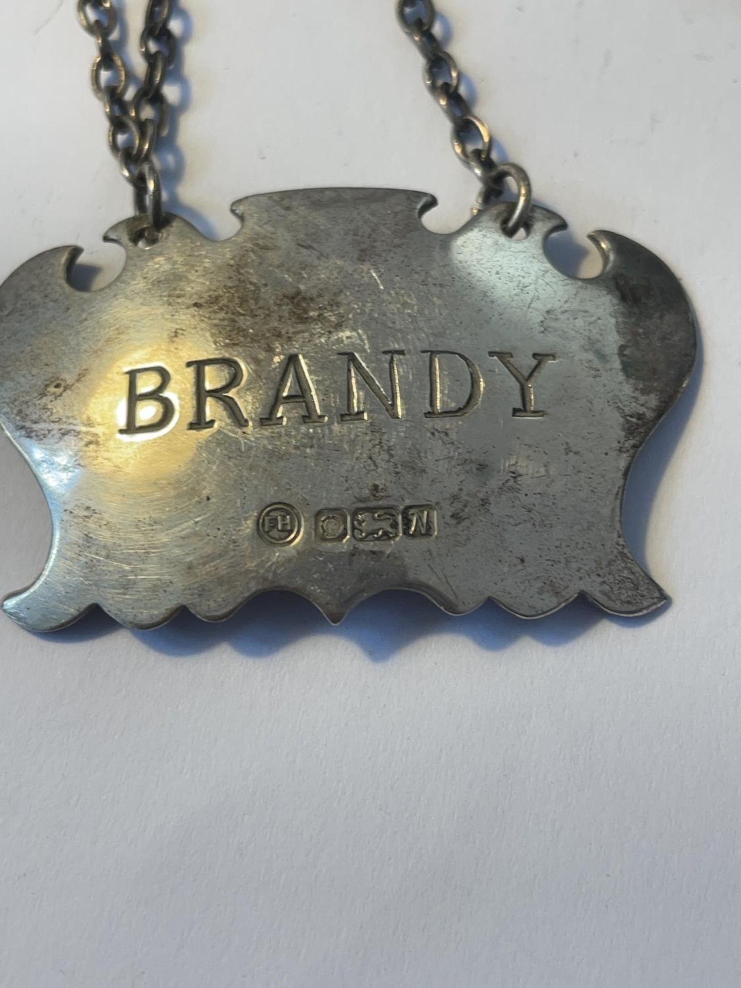 THREE HALLAMRKED SHEFFIELD SILVER DECANTER LABELS BRANDY, WHISKY AND GIN GROSS WEIGHT 44.5 GRAMS - Image 2 of 4