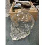 A CRYSTAL HEAD DOUBLE THICKNESS GLASS SKULL, HEIGHT 17CM