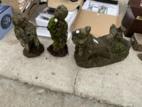 THREE CONCRETE GARDEN FIGURES