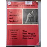 A 1968 KEN HIGGS CRICKET TESTIMONIAL PROGRAMME, LANCASHIRE V YORKSHIRE