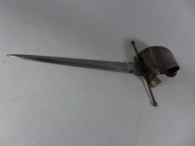 A SPANISH MAINE GOUGH DAGGER, 37CM BLADE WITH CROWN ARMOURERS MARK, KNUCKLE GUARD WITH OLD LEATHER