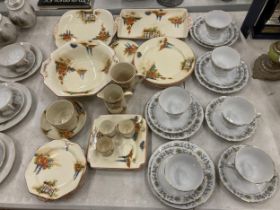 TWO VINTAGE PART TEA SETS - BONE CHINA FLORAL EXAMPLE AND LEIGHTON OLD COTTAGE WINDOW PATTERN