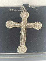 A CONTINENTAL SILVER CROSS AND CHAIN