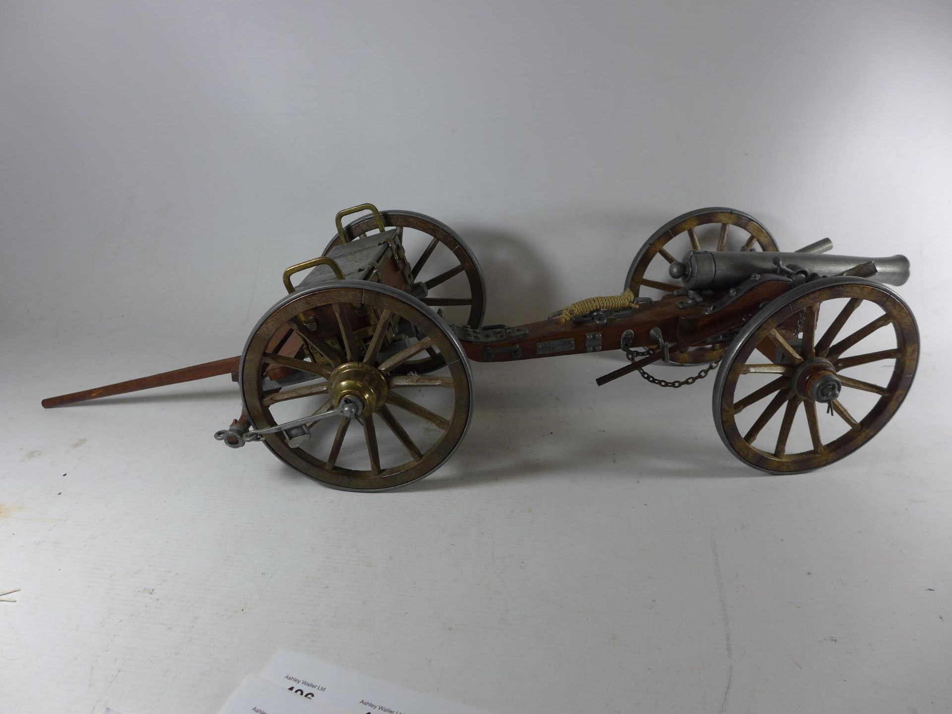 A MODEL OF A NAPOLEONIC WAR CANON AND TENDER, LENGTH 70CM