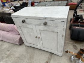 A WOODEN PAINTED WORKSHOP CABINET